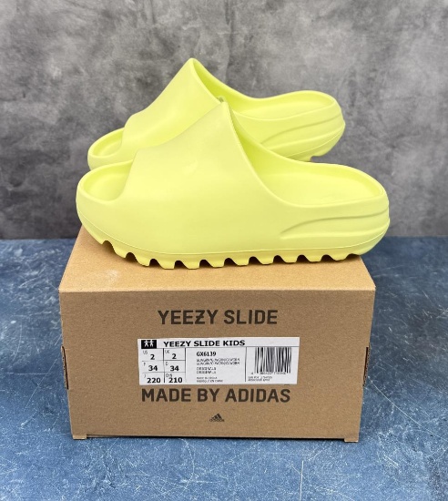 Yeezy Slide Glow Green GX6139 Size 2Y New in Box