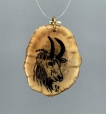 Montana Painted Elk Horn Mountain Goat Pendant
