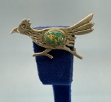 Navajo Sterling Silver Turquoise Roadrunner Brooch