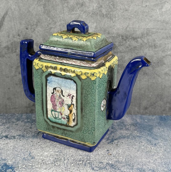 Antique Chinese Yixing Enameled Tea Pot