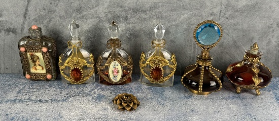 Collection Of Antique Metal Cased Perfume Bottles