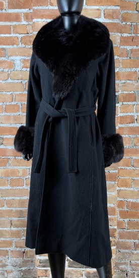 Mayfair of California Fur Fringed Wool Trench Coat