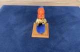 Antique Chinese Coral Guanyin 14k Gold Ring