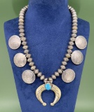 Old Pawn Navajo Coin Squash Blossom Necklace