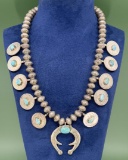 Old Pawn Navajo Coin Squash Blossom Necklace