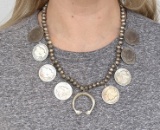 Old Pawn Navajo Coin Squash Blossom Necklace