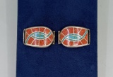 Zuni Chip Inlaid Sterling Silver Watch Band Tips