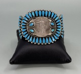 Zuni Petit Point Nickel Silver Turquoise Bracelet