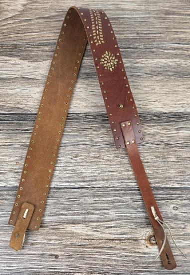 Hippie Wide Leather Brass Tacked Guitar Strap