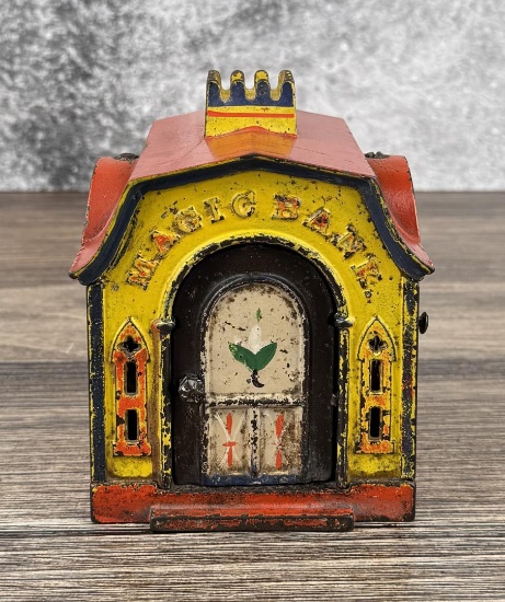 J.E. Stevens Mechanical Cast Iron Magic Bank