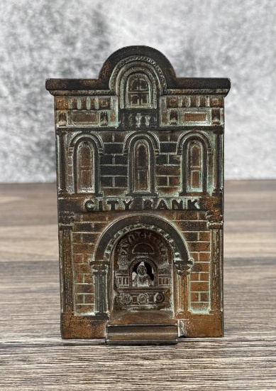 HL Judd City Bank with Teller Cast Iron Bank