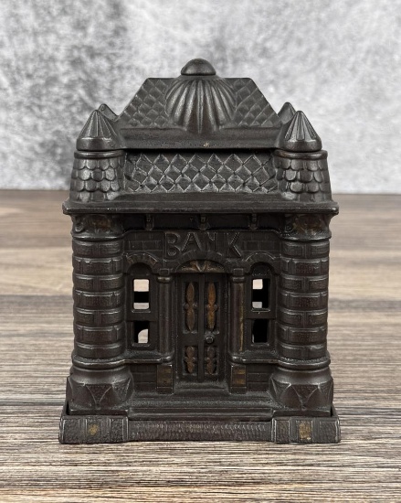 J&E Stevens Four Towers Cast Iron Bank