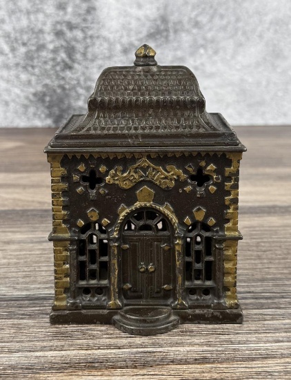 J&E Stevens Roof Bank Cast Iron Bank