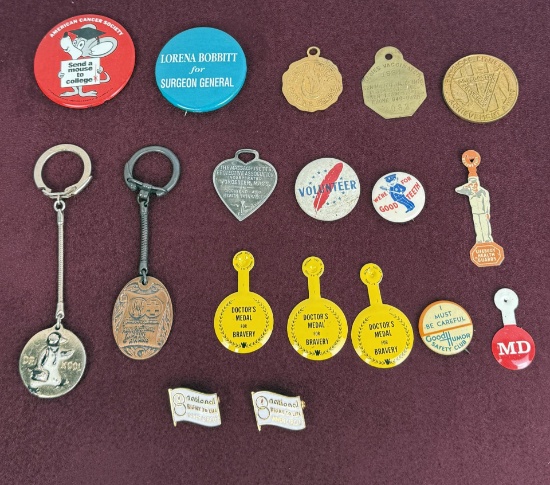 Collection of Medical Pins Buttons Premiums