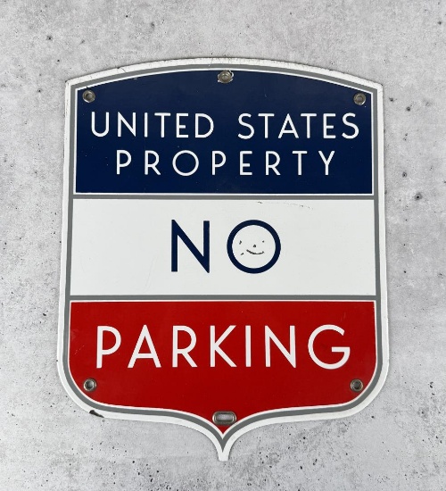 Porcelain United States Property No Parking Sign