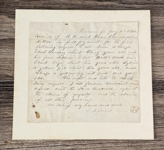 Newnan Georgia Slave Sale Receipt CSA General
