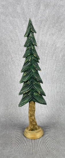 Hand Carved Wood Christmas Pine Tree