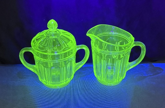 Anchor Hocking Uranium Glass Creamer & Sugar