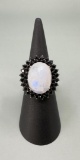 Rainbow Moonstone Black Spinel Sterling Ring