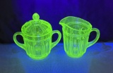 Anchor Hocking Uranium Glass Creamer & Sugar