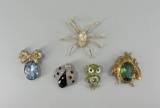 Collection of Costume Jewelry Rhinestone Brooches