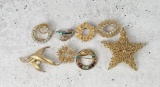Collection of Costume Jewelry Gold Tone Brooches