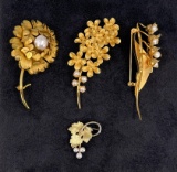 Group Of Gold Filled Costume Jewelry Brooches