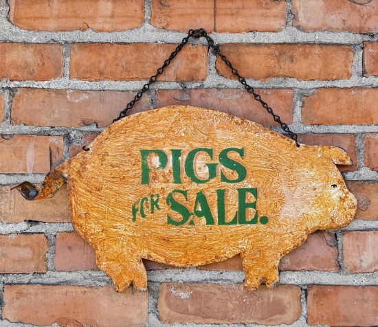 Pigs For Sale Folk Art Painted Tin Sign