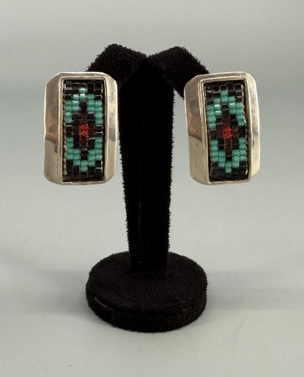 Navajo Sterling Silver Heishi Beaded Earrings