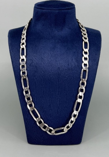 Large Sterling Silver Figaro Chain Necklace
