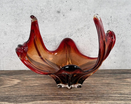 Mid Century Freeform Splash Murano Art Glass Bowl