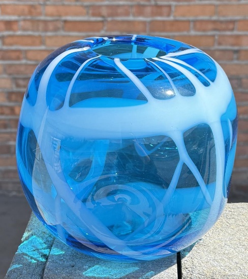 Blue Spiderweb Art Glass Vase