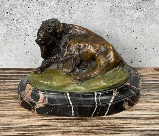 Charles M Russell Montana Reclining Buffalo Bronze