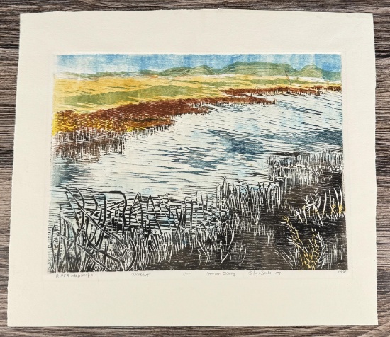 Amy Sadle River Landscape Woodblock Print
