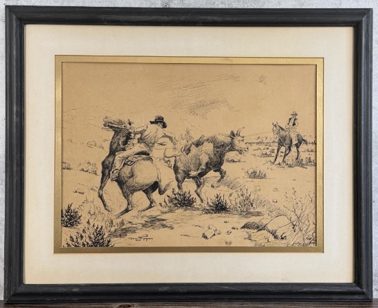 George Phippen Pen and Ink Cowboy Drawing