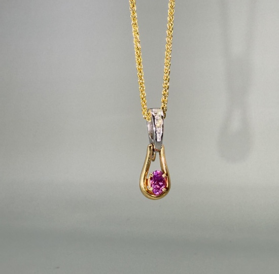 14K Gold Diamond & Pink Sapphire Necklace