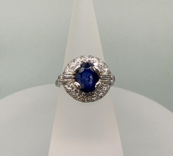 Platinum Diamond & Sapphire Ring