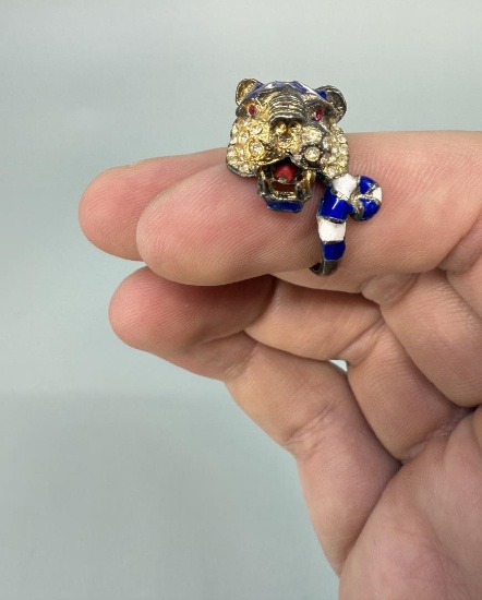 .800 Silver Enamel Tiger Ring