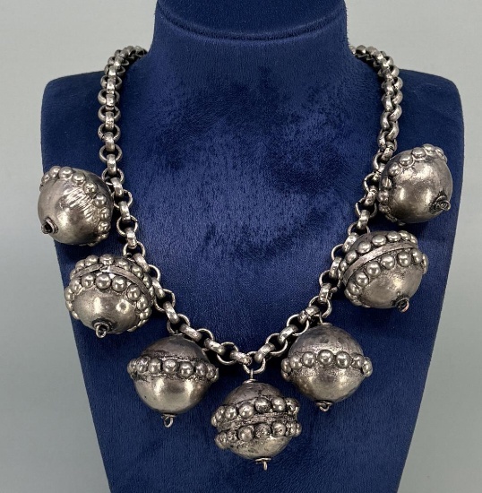 Manouk Silver Tone Large Bead Necklace