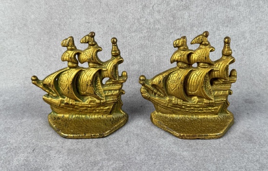 Antique Cast Iron Galleon Pirate Ship Bookends