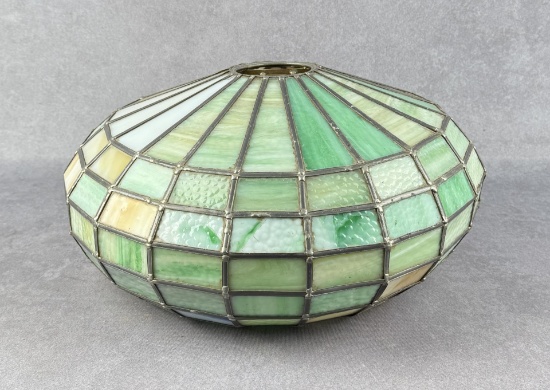 Antique Leaded Slag Glass Table Lampshade
