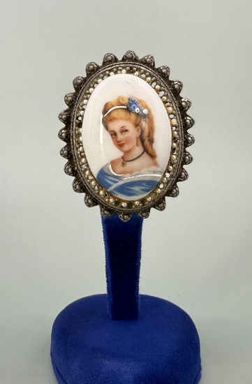 Limoges France Painted Porcelain Brooch