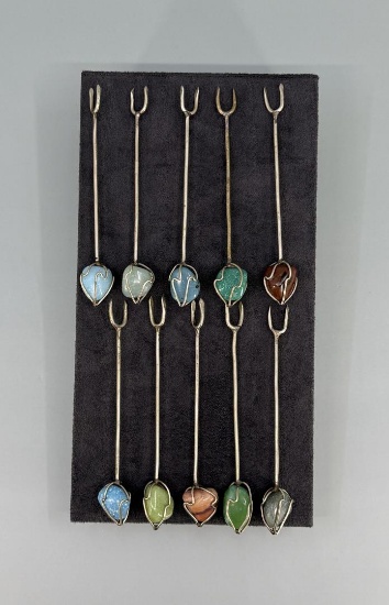 Sterling Silver Gemstone Cocktail Olive Picks