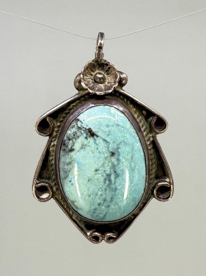 Old Pawn Navajo Sterling Silver Turquoise Pendant