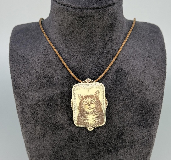 Sterling RH Badeau Ceramic Sweetheart Cat Pendant