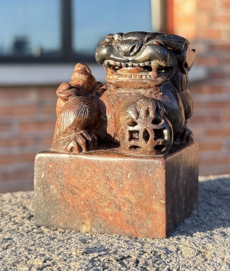 Antique Chinese Carved Stone Foo Dog Seal