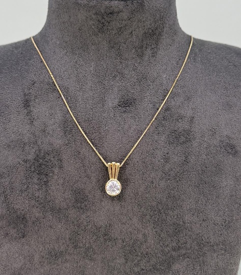 14K Gold Necklace CZ Pendant