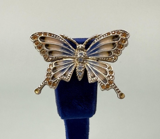 Monet Sterling Enamel Rhinestone Butterfly Brooch