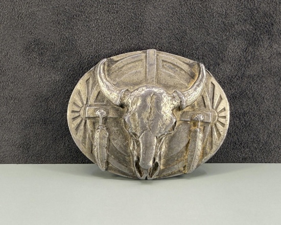 Siskiyou Buffalo Skull and Feathers Belt Buckle
