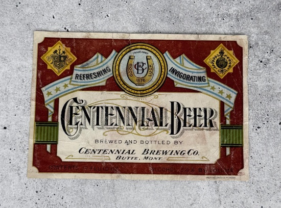 Centennial Brewing Butte Montana Beer Label